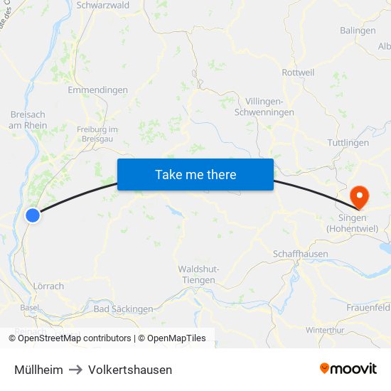 Müllheim to Volkertshausen map