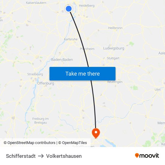 Schifferstadt to Volkertshausen map