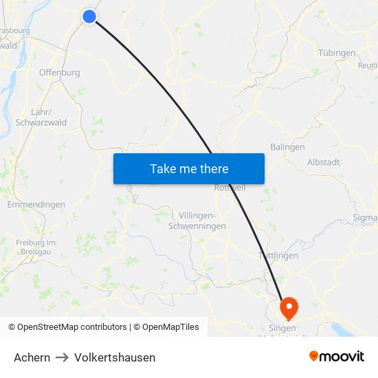 Achern to Volkertshausen map