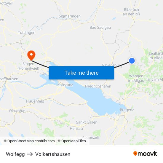 Wolfegg to Volkertshausen map