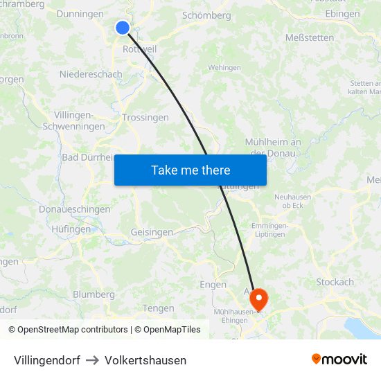 Villingendorf to Volkertshausen map