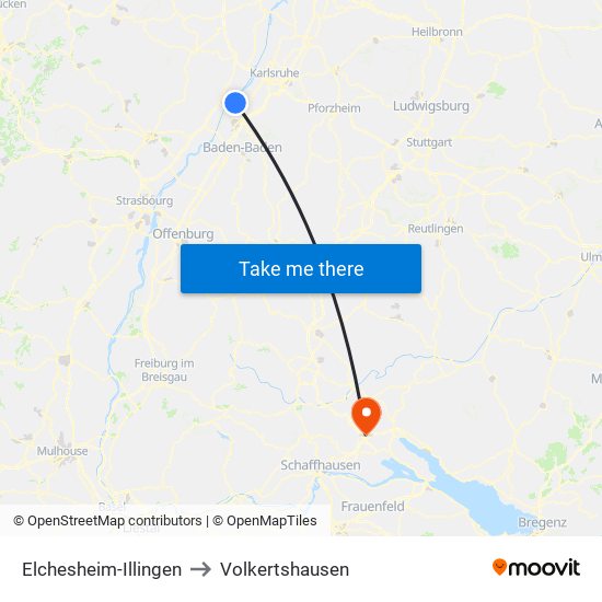 Elchesheim-Illingen to Volkertshausen map