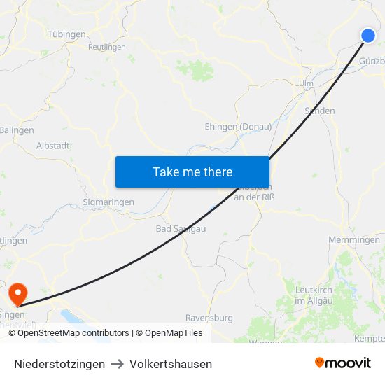 Niederstotzingen to Volkertshausen map