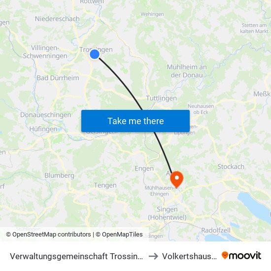 Verwaltungsgemeinschaft Trossingen to Volkertshausen map