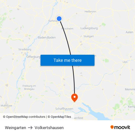 Weingarten to Volkertshausen map