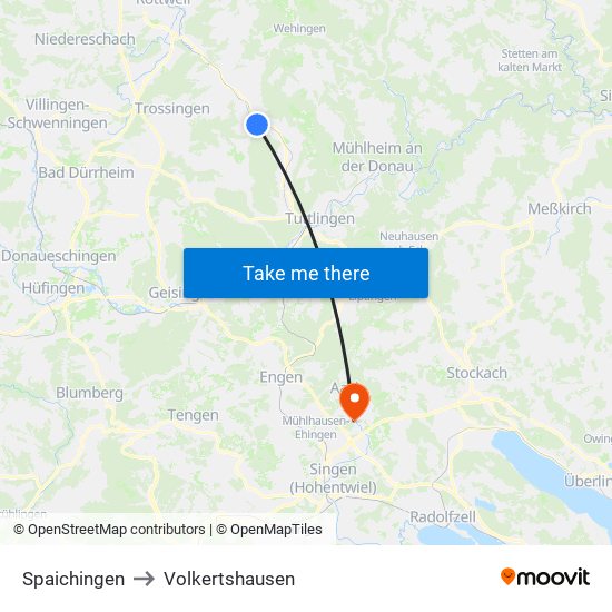 Spaichingen to Volkertshausen map