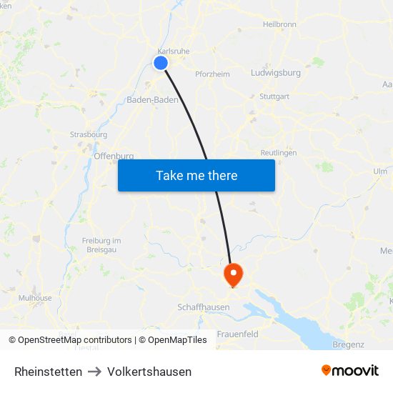 Rheinstetten to Volkertshausen map