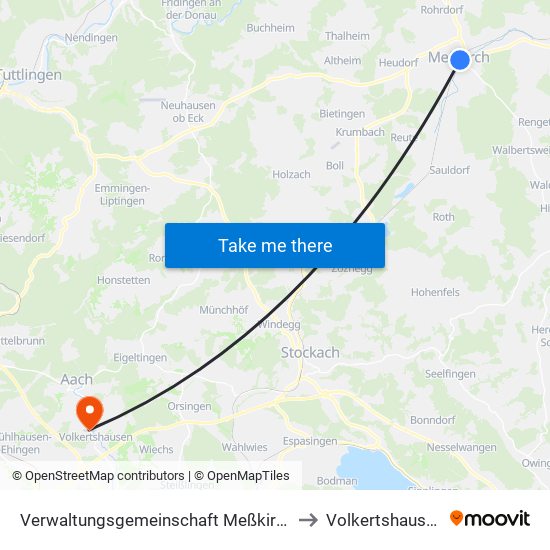 Verwaltungsgemeinschaft Meßkirch to Volkertshausen map