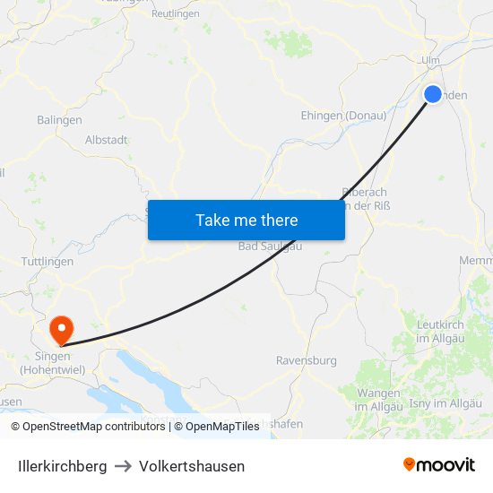 Illerkirchberg to Volkertshausen map