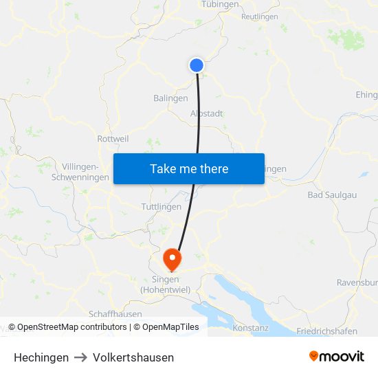 Hechingen to Volkertshausen map