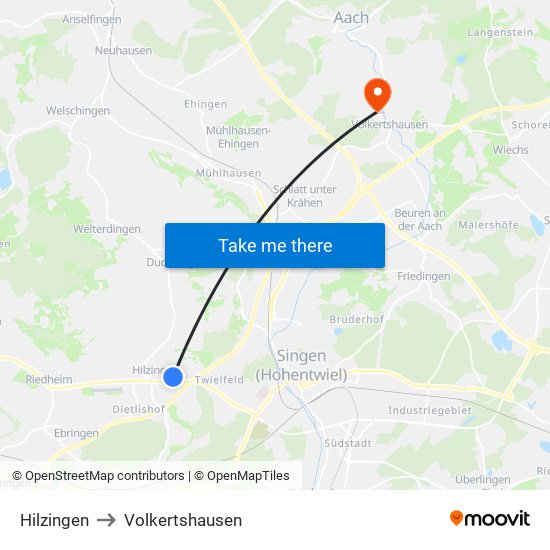 Hilzingen to Volkertshausen map