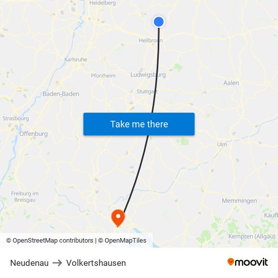 Neudenau to Volkertshausen map