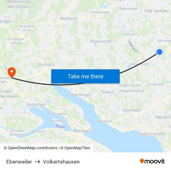 Ebenweiler to Volkertshausen map