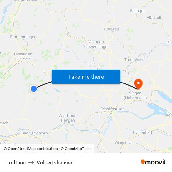 Todtnau to Volkertshausen map