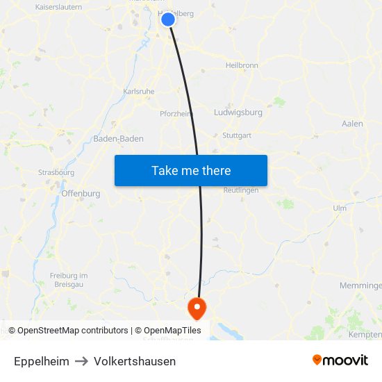 Eppelheim to Volkertshausen map