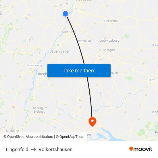 Lingenfeld to Volkertshausen map