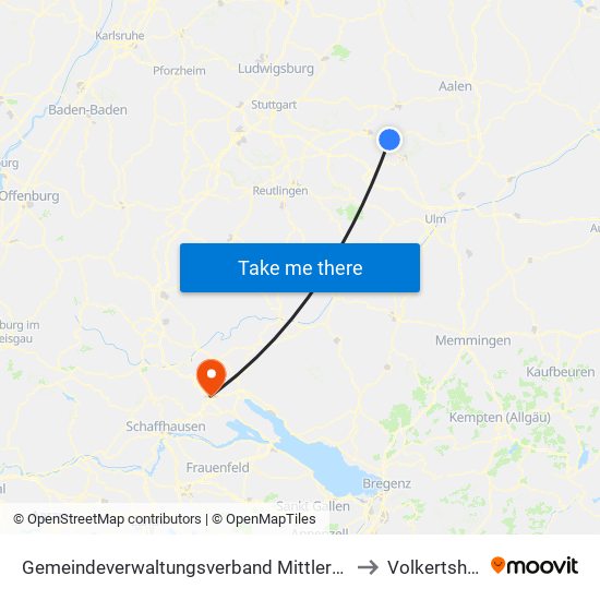 Gemeindeverwaltungsverband Mittleres Fils-Lautertal to Volkertshausen map