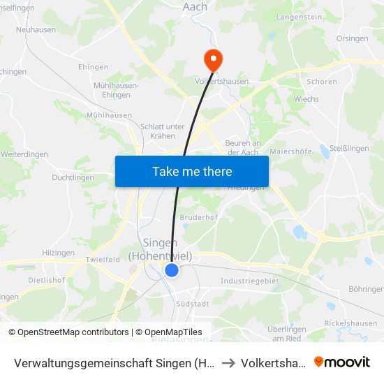 Verwaltungsgemeinschaft Singen (Hohentwiel) to Volkertshausen map