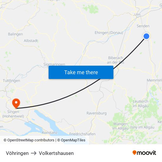 Vöhringen to Volkertshausen map
