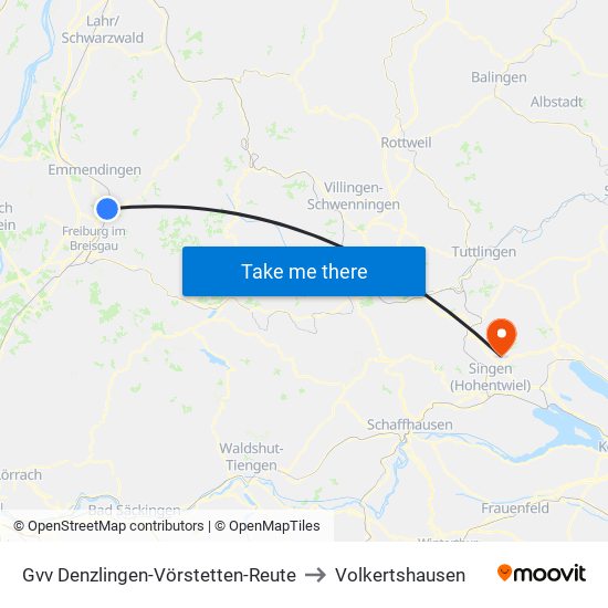 Gvv Denzlingen-Vörstetten-Reute to Volkertshausen map