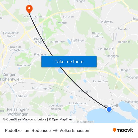 Radolfzell am Bodensee to Volkertshausen map