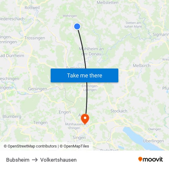 Bubsheim to Volkertshausen map