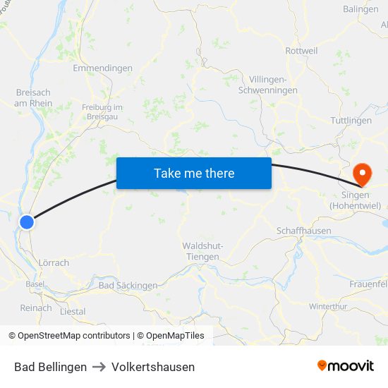 Bad Bellingen to Volkertshausen map