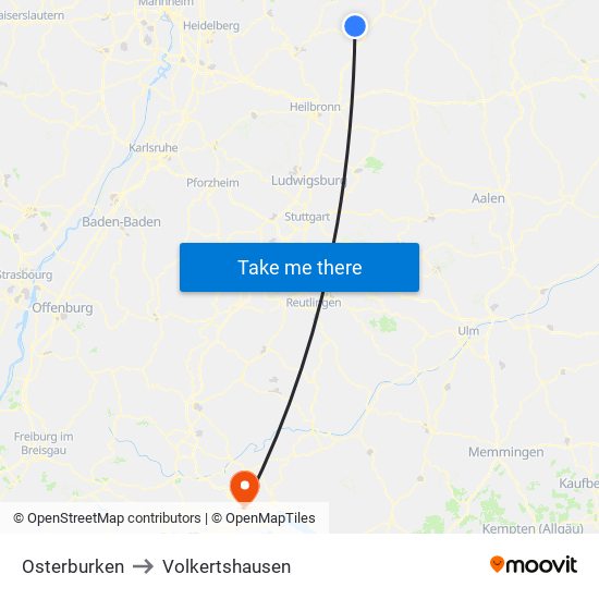 Osterburken to Volkertshausen map