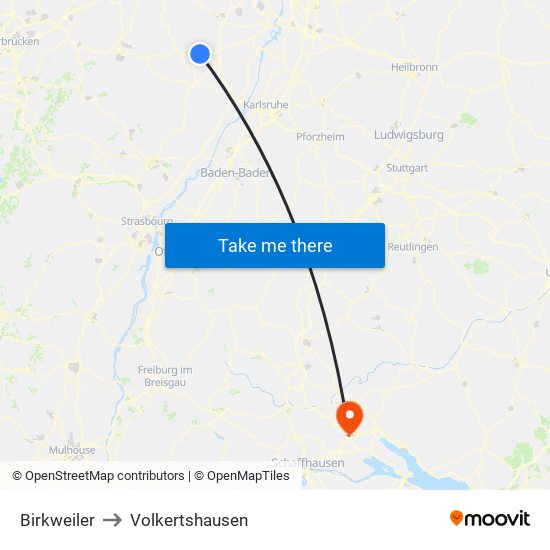 Birkweiler to Volkertshausen map