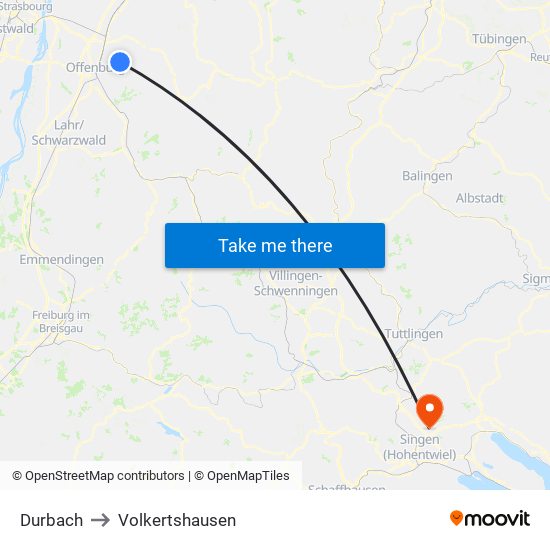 Durbach to Volkertshausen map