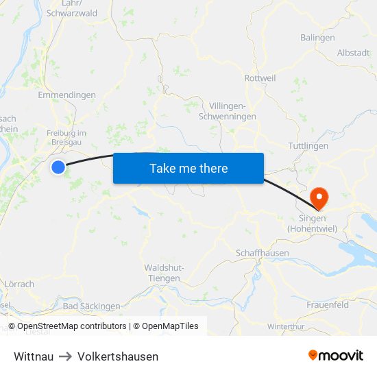 Wittnau to Volkertshausen map