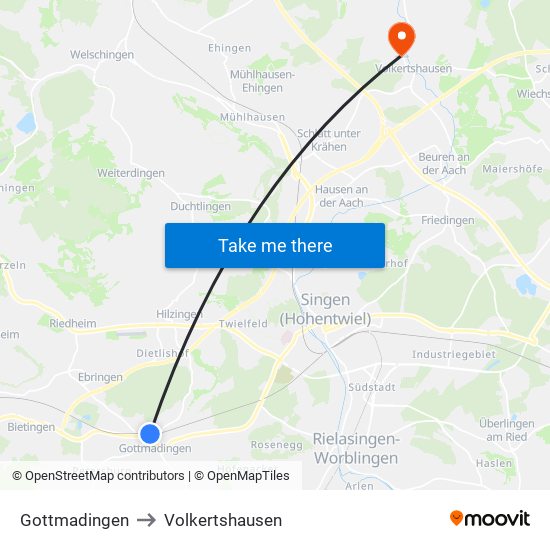 Gottmadingen to Volkertshausen map