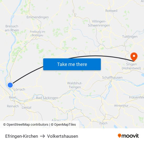 Efringen-Kirchen to Volkertshausen map