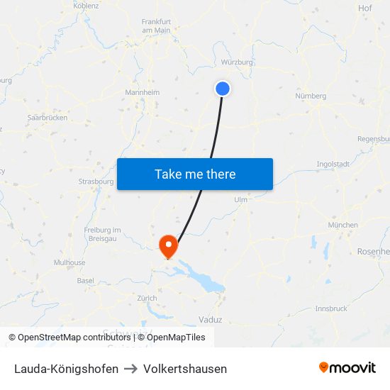 Lauda-Königshofen to Volkertshausen map