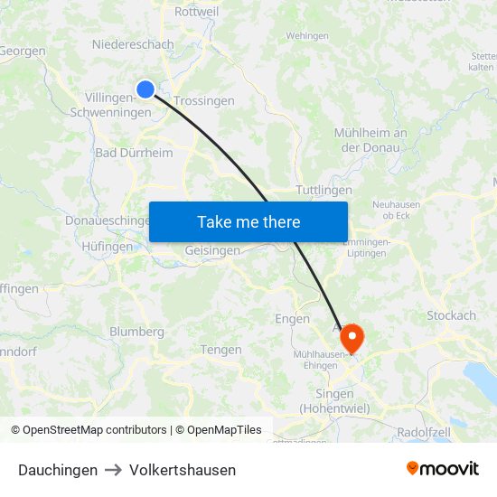 Dauchingen to Volkertshausen map