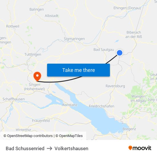 Bad Schussenried to Volkertshausen map