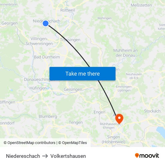 Niedereschach to Volkertshausen map