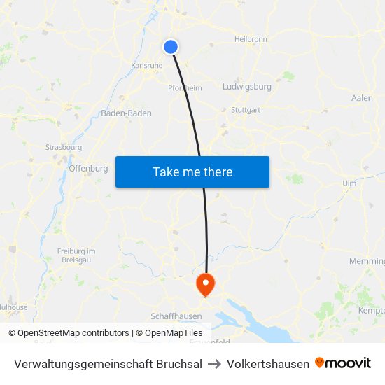 Verwaltungsgemeinschaft Bruchsal to Volkertshausen map