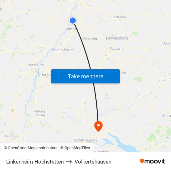 Linkenheim-Hochstetten to Volkertshausen map