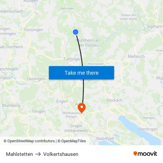 Mahlstetten to Volkertshausen map