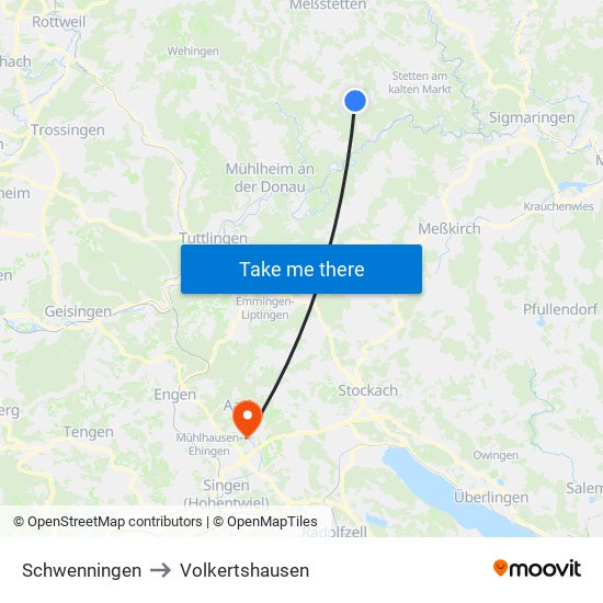 Schwenningen to Volkertshausen map