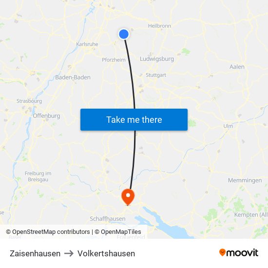 Zaisenhausen to Volkertshausen map