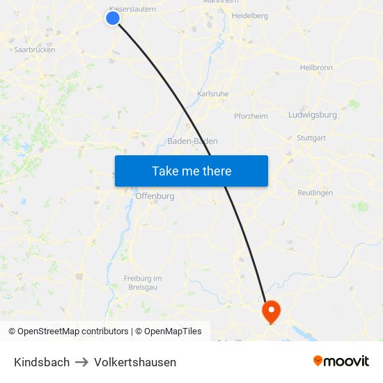 Kindsbach to Volkertshausen map