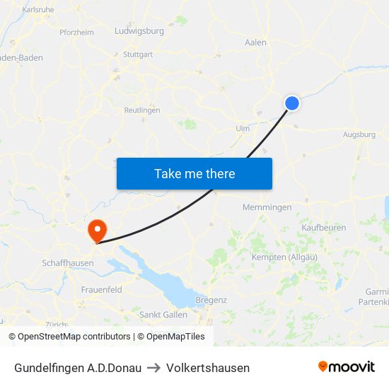 Gundelfingen A.D.Donau to Volkertshausen map