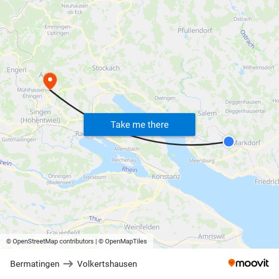 Bermatingen to Volkertshausen map