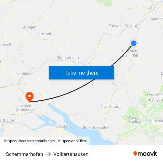 Schemmerhofen to Volkertshausen map