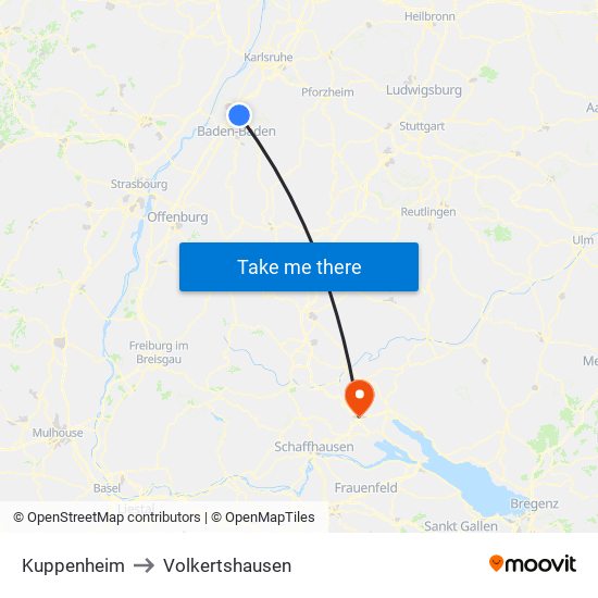 Kuppenheim to Volkertshausen map