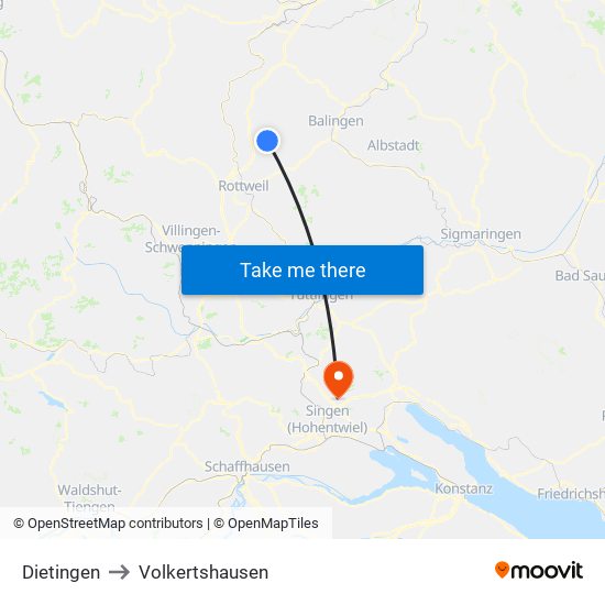 Dietingen to Volkertshausen map