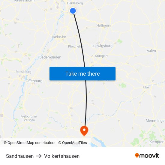 Sandhausen to Volkertshausen map