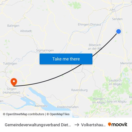 Gemeindeverwaltungsverband Dietenheim to Volkertshausen map